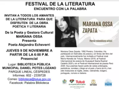 Presentación de la poeta Mariana Ossa en los encuentros con la palabra Festival de la Literatura
