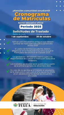 Inician inscripciones y traslados para las Instituciones Educativas Oficiales del año lectivo 2025